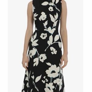 Maggy London Black and Cream Floral Midi Dress